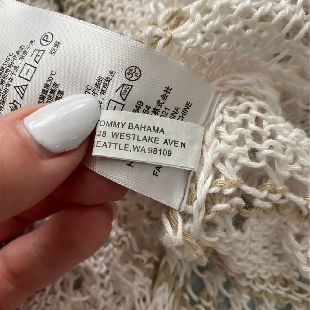 Tommy Bahama Cream White Crochet Dress Linen CoverUp Long sleeve XS